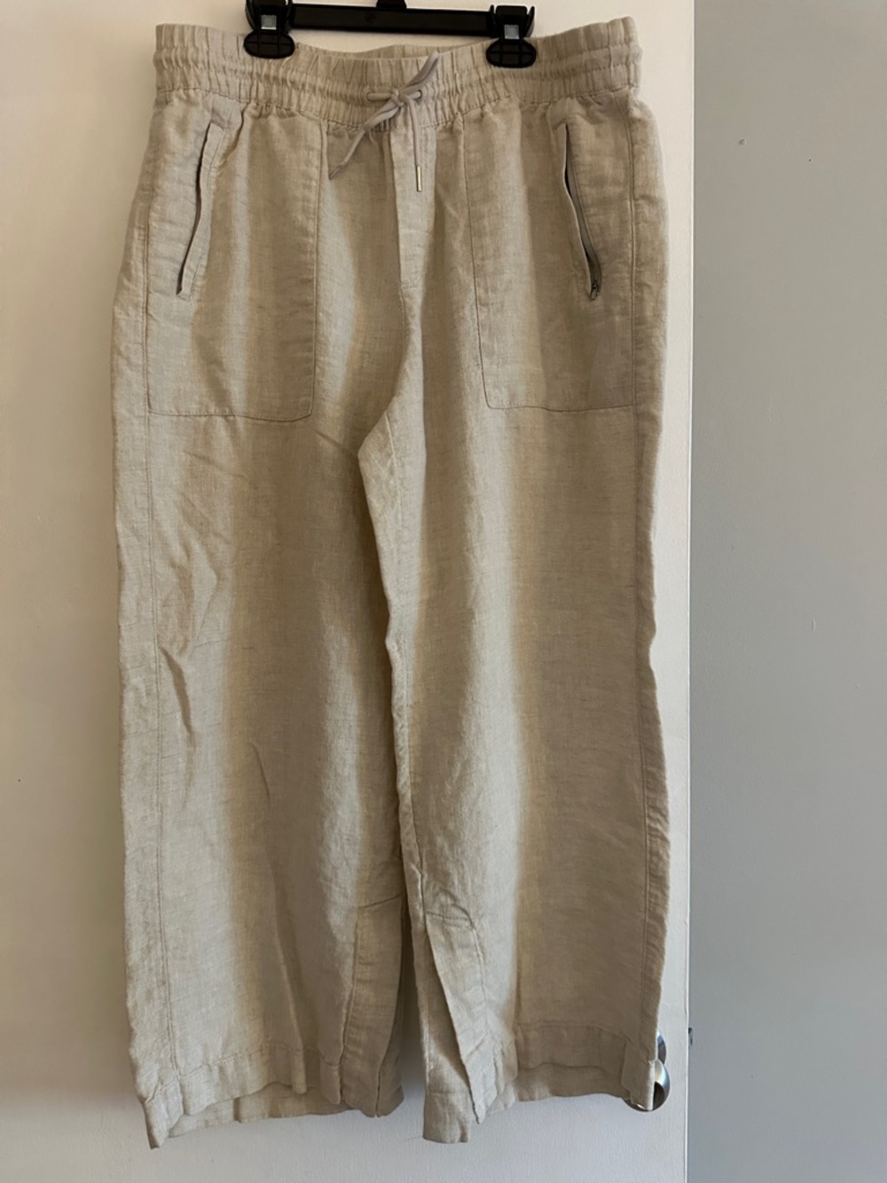 Athleta Wide-Leg Linen-Blend Drawstring Pants in Light Beige